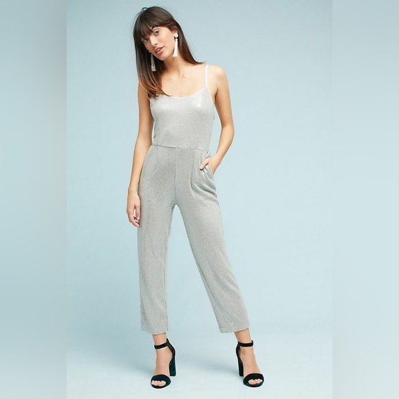 Anthropologie Pants - Anthropologie Silver Sequin Claudette Jumpsuit